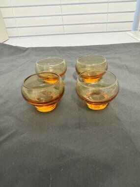 Vintage Set of 4 Cambridge Glass Amber Cordial 1oz Low Ball Art Decor Cocktail